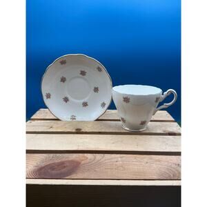 Vintage Regency English Bone China Tea Cup and Saucer - Pink w/ Rose Gold Trim